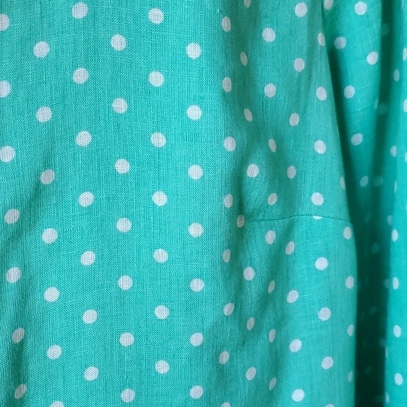 J. CREW PERFECT LINEN BUTTON UP SHIRT POLKA DOT AQUA BLUE GREEN WHITE SIZE 2 - Picture 5 of 9